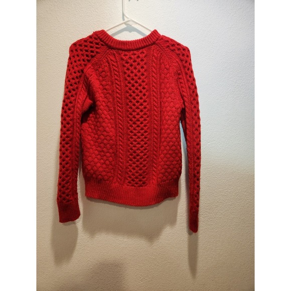 J.Crew Red Cable Knit Sweater Small Lambswool Blend Textured Crewneck - Picture 2 of 7